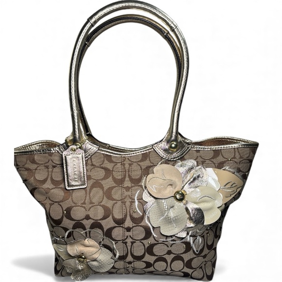 Coach Handbags - Coach Brown Floral Appliqué Tote Bag Like new! 2010
